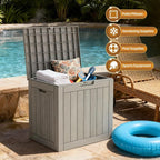31 Gallon Deck Box, Small Outdoor Storage Box Waterproof, UV-Resistant and Weatherproof Outside Resin Storage Bin for Outdoor Patio Furniture Pillows, Pool Supplies, Garden Tools, Light Brown