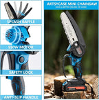 ArtsyCase Mini Chainsaw 6-inch Cordless, Portable chainsaws, Small Handheld Chain Saw for Tree Trimmer, Wood and Bamboo Cutting, Chain saws Gifts for Husband, Dad(2 Batteries+ 2 Chains+ 2 Bars)