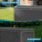 Vixzen 320 Gallon Resin Deck Box, Lockable Outdoor Storage Box for Patio Cushions Storage Furniture,Garden Tools, Pool Supplies, Weatherproof and UV Resistant- Black