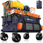 220L Collapsible Wagon Cart Foldable, 460lbs Load Capacity Heavy Duty Folding Beach Wagons with Big All-Terrain Wheels, Utility Carts for Groceries, Camping, Sports - Grey&Purple