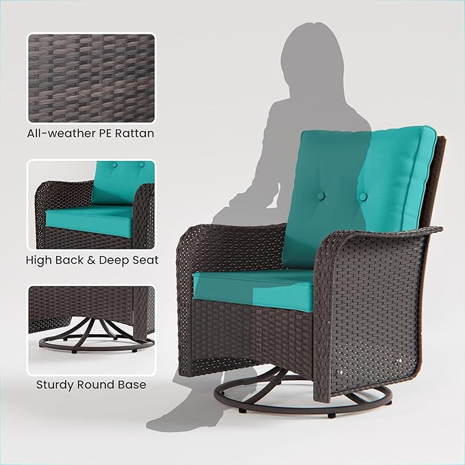 12 Pcs Outdoor Patio Furniture Set Outdoor Furniture All Weather Patio Sectional Sofa PE Wicker Modular Conversation Sets with Coffee Table, Swivel Rocking Chair (Turquoise)