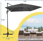 Sunnyglade 10x10Ft Cantilever Patio Umbrella Square 360° Rotation & Integrated Tilting System Offset Umbrella with 8 Sturdy Ribs, Fade-resistant & Waterproof for Garden Backyard Poolside Deck