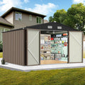 12X10FT Metal Outdoor Storage Shed - Galvanized Steel Waterproof Garden Shed with Lockable Doors & Vents, All-Weather Utility Tool Shed for Lawn Mower, Bike