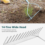 Berry&Bird 14 Tines Bow Rake for Gardening, 63-inch Garden Rakes Heavy Duty with Wooden Long Handle Stainless Steel Hard Rake for Lawn Loosening Soil, Weeding, Cleaning Leaves & Grass Cultivator Tool