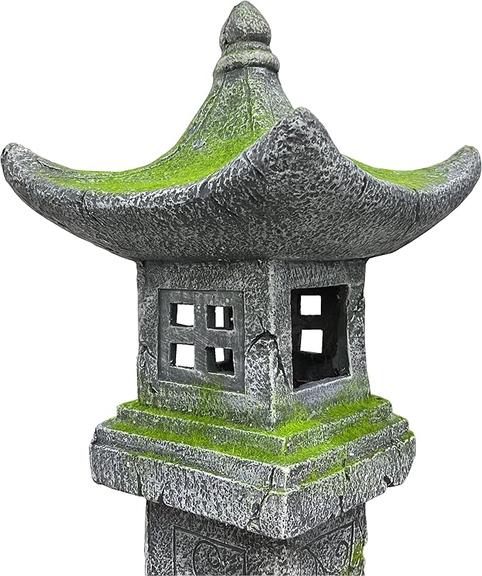 31.5’’High Japanese Pagoda Statue Moss-Covered Retro Miniature Tower Lantern Garden Decoration Figurines Outdoor Asian Decoration Zen Courtyard Landscape…