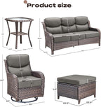 Rilyson Wicker Outdoor Patio Furniture Set - 6 Piece Patio Conversation Sets with Swivel Rocker Chairs, Ottomans, Sofa and Side Table, 6 inch Cushions, Waterproof Wicker, for Porch Deck Brown/Grey