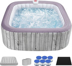 HUGROVE Square Inflatable Hot Tub for 4-6 Person, Portable Outdoor Spa with 130 Bubble Jets, Energy-Efficient Heating up to 100 °F, Smart Control, PVC Material, with Cover (Square)