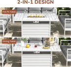 Solaste Aluminum Patio Furniture Set with Fire Pit Table, 4 Piece Metal Outdoor Furniture with Water-Resistant Cushions, Modern Patio Conversation Set for Balcony, Front Porch, and Backyard, White