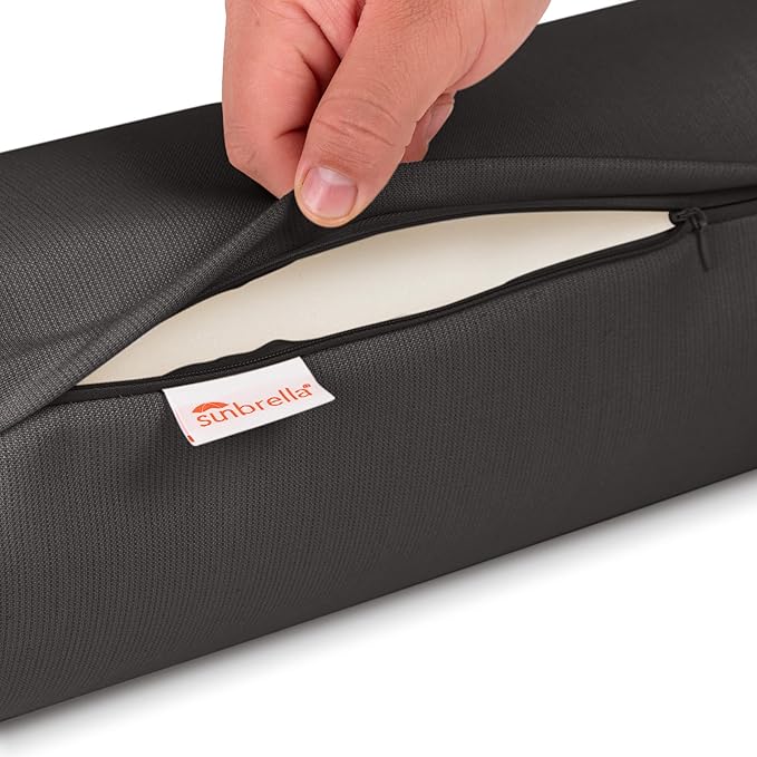 Austin Horn Classics Sunbrella Set of 2 Zippered Neck Bolster Pillow, Made with Sunbrella Fabric, Cylinder Pillows, for Couch & Bed, Decorative Round Throw Pillow, Back & Neck Support (Black)