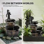 MoNiBloom Outdoor Water Fountains, 27" Tall 2-Tier Barrel and Pump Waterfall Fountain and Pump for Outdoor Patio Garden Backyard Decking, 11 L Water Capacity, Bronze
