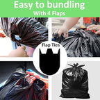55-60 Gallon Trash Bags Heavy Duty 60 Count Bulk with 4 Innovative Flap Ties | Compatible with Rubbermaid Brute & Winco & Behrens 55-60 Gallon Round Trash Can | Tear & Leak Resistant Black