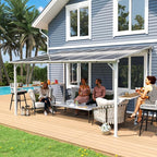 MEISSALIVVE 10' x 14' Wall Mounted Gazebo, Outdoor BBQ Grill Gazebo with Side Shelf, Lean to Metal Awnings with Sloped Roof, Heavy Duty Pergola for Backyard, Deck, White