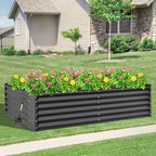 Domi Raised Garden Beds Outdoor, 8x4x1.5Ft Thickening Tall Metal Rectangular Deep Root Box Planter for Vegetables, Flowers, Herbs, and Succulents 1.5" Deep w/ 342 Gallon Capacity - Dark Gray