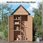 Outdoor Storage Shed with Strongest Metal Frame, Storage Cabinet with Floor, Weatherproof Tool Shed with Adjustable Shelfs, Lockable Metal Garden Shed Steel for Backyard Patio (Light Brown)
