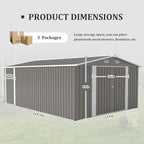 10x14 FT Outdoor Metal Storage Shed with Lockable Door, Steel Garden Utility Shed with Vents, Backyard Patio Tool Shed for Lawn Equipment, Bike, Firewood and Mower Storage, Light Gray