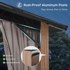 SUNJOY Kingston 10' x 10' Hardtop Gazebo with Galvanized Steel/Polycarbonate Double Roof, Curtain and Netting, Woodgrain Finish Aluminum Posts Permanent Pavilion Gazebo for Garden, Patio, Deck, Lawn