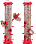 Kingsyard 2 Pack Tube Bird Feeders for Outdoors Hanging, Premium Hard Plastic Bird Feeder with 6 Feeding Ports, Weatherproof & Steel Hanger, Attracting for Wild Birds (Red)