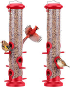 Kingsyard 2 Pack Tube Bird Feeders for Outdoors Hanging, Premium Hard Plastic Bird Feeder with 6 Feeding Ports, Weatherproof & Steel Hanger, Attracting for Wild Birds (Red)