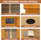 springspa 3 Person Infrared Sauna Indoor, 15amp Low EMF Far Infrared Canadian Hemlock Sauna with 2 LCD Panels, Bluetooth