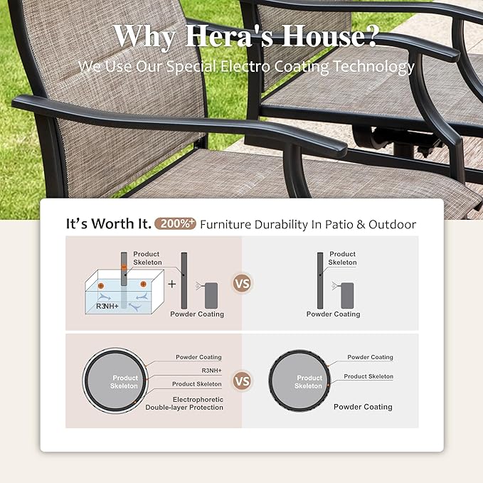 HERA'S HOUSE Patio Outdoor Swivel High-Back Rocking Chairs of 6, Outdoor Dining Chairs with All Weather Textilene Fabric,Wide Metal Armrests for Lawn, Porch or Garden