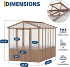 8x10FT Wooden Greenhouse with Cedar Frame, Outdoor Wood Greenhouses with Roof Vent, Wood and Polycarbonate Walk-in Greenhouse