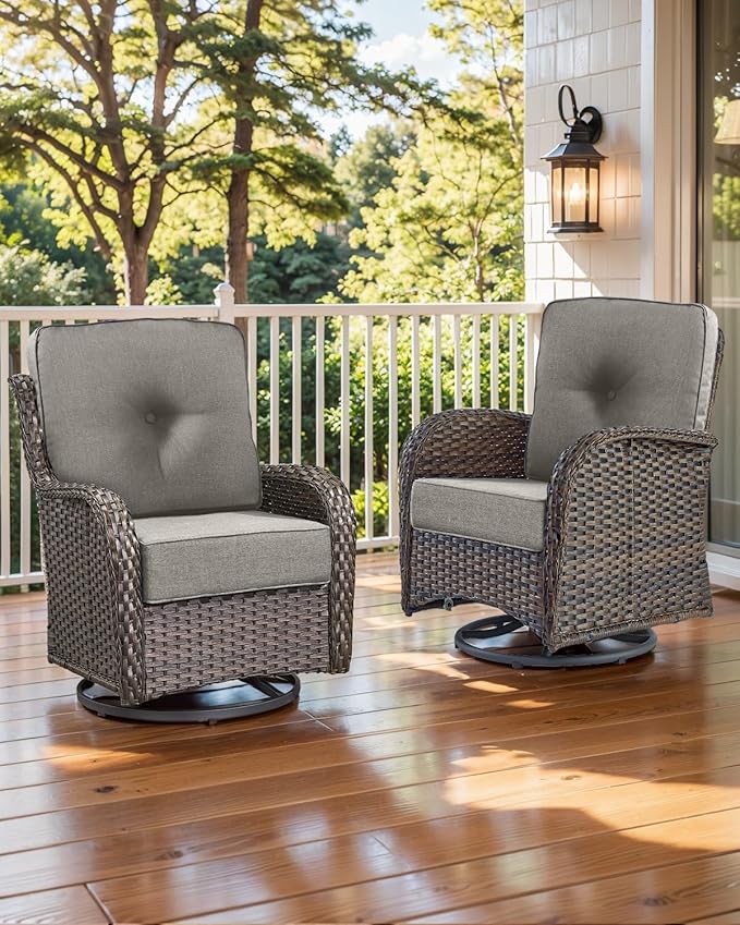 Luxury 22x24/22x25 6-Inch Outdoor Seat Cushions - Set of 2 Water Repellent Patio Chair Comfortable Cushion for Porch Rattan Dining Rocker Glider Chairs Loveseat Couch Sectional Sofa - Grey