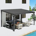 Domi 10’x12’ Lean-to Gazebo, Hardtop Wall-Mounted Gazebo Pergola with Sloping Galvanized Steel Roof and Upgraded Drainage System, Outdoor Permanent Metal Shelters for Patio Backyard Deck, Grey