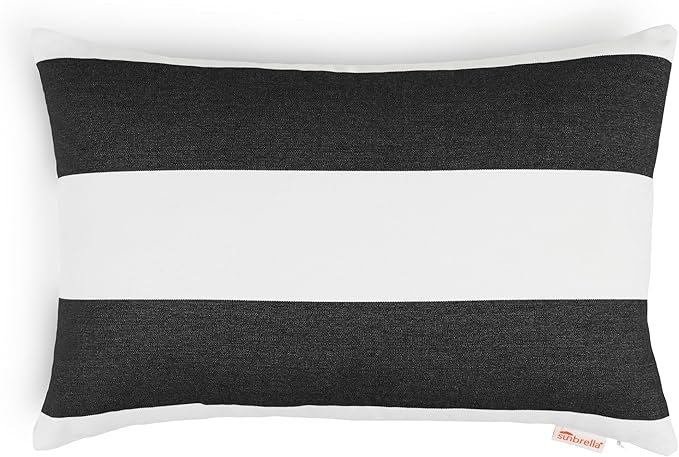 Austin Horn Classics Sunbrella Cabana Stripe White/Black, Zippered Boudoir Pillow Cover ONLY (Set of 2) Indoor/Outdoor, Fill Sold Seperately
