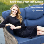 Swivel Patio Chairs sofa Set of 6 - 6" Thick Cushion - Wicker Outdoor Swivel Rocker Patio Chair ,Sofa/Glass coffee table, High Back Comfortable Outdoor Glider Chairs - Grey Wicker | Blue Cushions