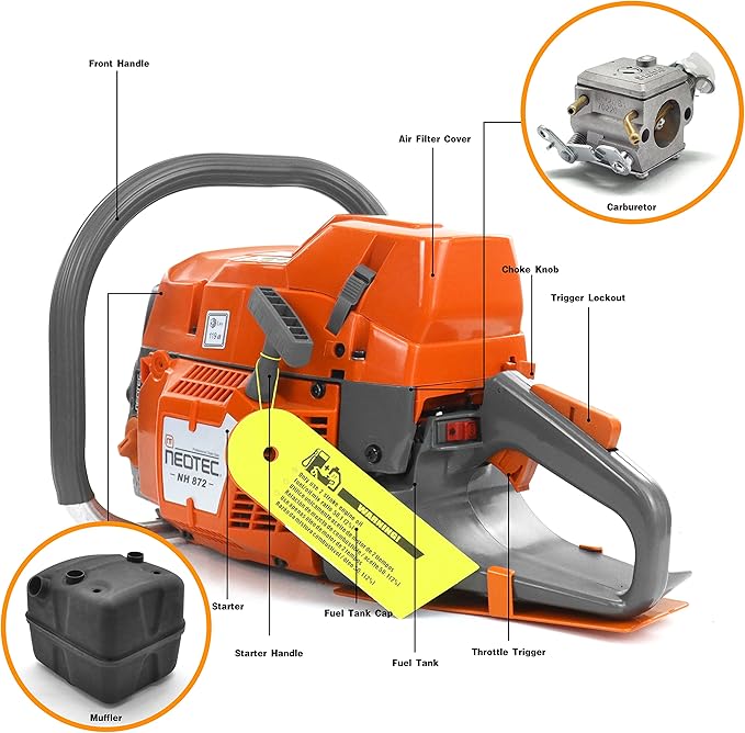 NEO-TEC NH872 28 Inch Gas Chainsaw,71 cc Gasoline Chain Saw Power Head,All Parts Compatible with Husqvarna 372XP