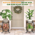 2 Tier Metal Plant Stand Indoor Outdoor , Rustproof Stable Plant Stands Multiple Plant Rack Holder Flower Pot Stand for Living Room Balcony Garden Patio Bedroom (Black, 19.5)