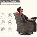 4 Piece Patio Furniture Set, 2 Swivel Glider Chairs and 2 Ottomans PE Wicker Footstool, Outdoors Rattan Conversation Set with Deep Seating and Olefin Cushions, for Backyard, Garden, Red