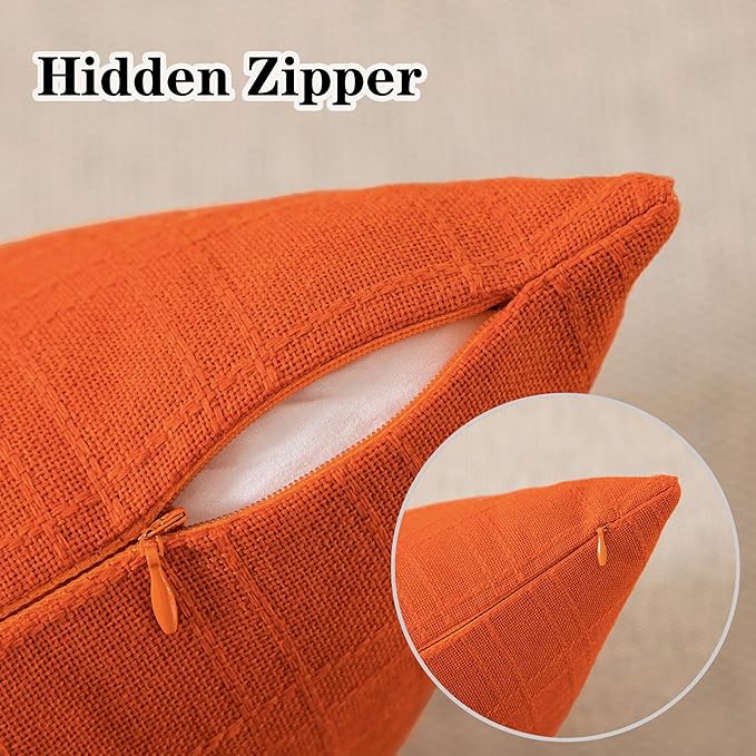 Kevin Textile Fall Outdoor Waterproof Throw Pillow Covers Decorative Farmhouse Water Resistant Checkered Cushion Covers for Tent Patio Garden Couch Sofa Pack of 2 (20x20 Inch Orange)