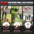 Cordless Electric Weed Wacker, 21V Battery Powered Weed Wacker with 3 Types Blades&2x2.0Ah Battery, Foldable Lightweight Weed Trimmer/Stringless Grass Trimmer/Brush Cutter with for Garden Yard