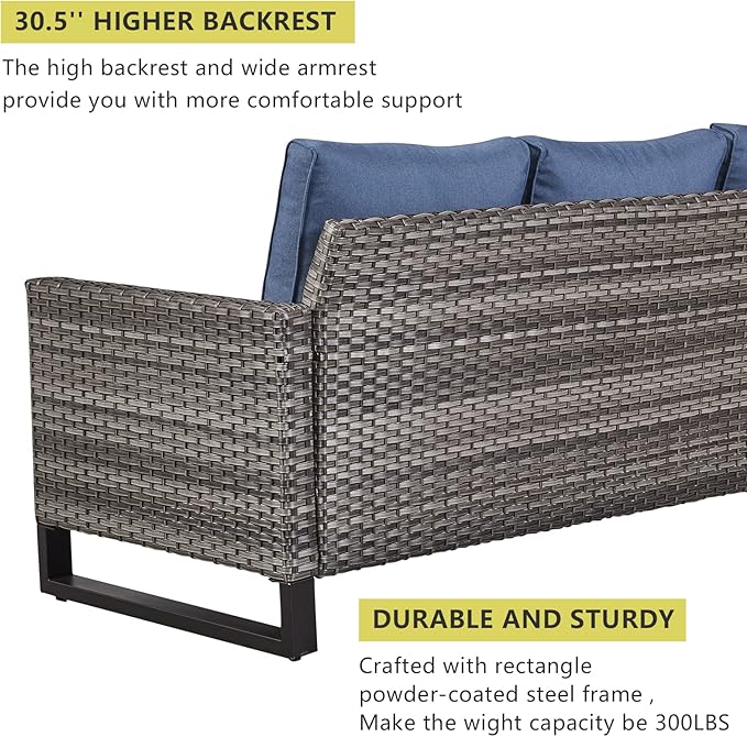 HUMMUH 7 Piece Patio Furniture with Fire Pit 30in 55,000 BTU,PE Wicker Outdoor Conversation Sets - Couch,Patio Swivel Chairs and Ottomans,Side Table for Porch,Garden,Backyard