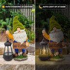 Christmas Garden Gnomes Outdoor - Flocked Gnome Statue Holding Lantern with Solar LED Lights | Gnomes Garden Decorations for Patio, Yard, Lawn Ornaments - Gnome Gifts