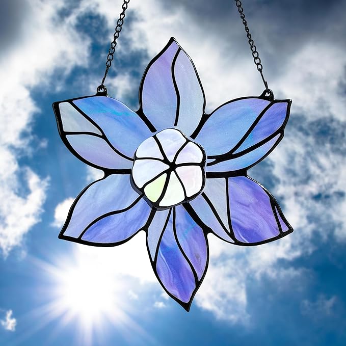 Stained Glass Window Hanging - Purple Flowers Stain Glass Decoration Sun Catchers Indoor Window,Floral Suncatcher Gift for Mom Grandma Nana Aunt