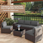 Outdoor Patio Furniture Set, 6 Pieces Outdoor Furniture All Weather Patio Sectional Sofa PE Wicker Modular Conversation Sets with Coffee Table,5 Chairs & Seat Clips (Grey)