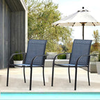 Patio Chairs Set of 2, Outdoor Dining Chairs with Breathable Textilene Fabric, Stackable Patio Chairs for Lawn, Garden, Backyard, Poolside, Dark Blue