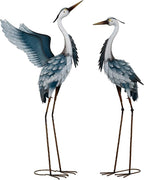 TERESA'S COLLECTIONS Garden Decor, Set of 2 Herons Garden Decor, 23-25", Elegant Herons with Blue Painting, Waterproof Metal Garden Statue, Herons Gifts Birthday Gifts for Women Mom
