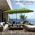 PHI VILLA 13ft Large Patio Umbrellas, Double-Sided Outdoor Market Rectangle Umbrella for Outside, Lime Green