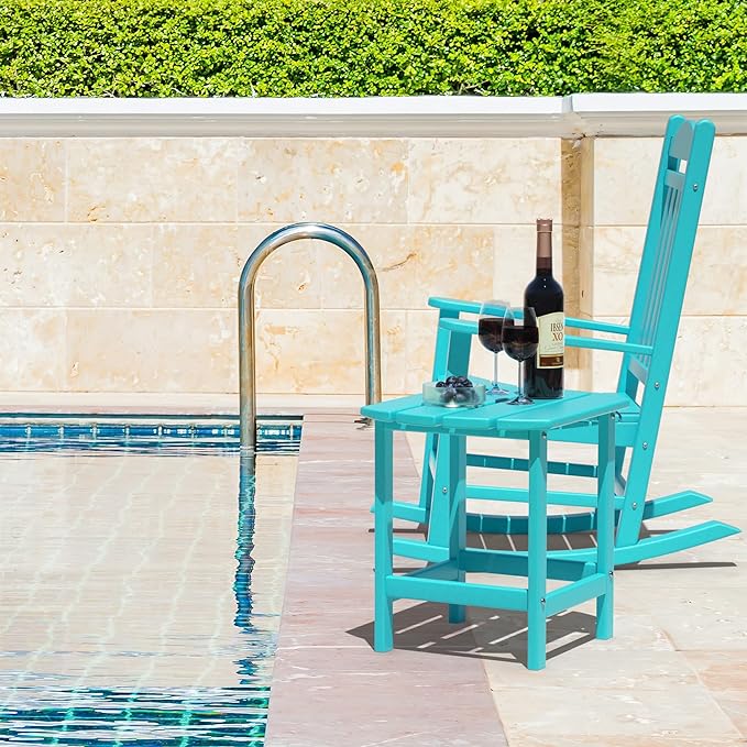 TORVA Patio Adirondack Side Table, Outdoor End Tables All-Weather Resistant HDPE Humidity-Proof Long Time Use for Deck, Lawn,Garden, Porch, Backyard End Table(Lake Blue Color-1 Tier)