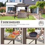 Domi 8'x6' Grill Gazebo Hardtop Aluminum BBQ Gazebo with Bar Shelves and Ceiling Hooks, Double Metal Roof Outdoor Gazebos for Patio Lawn Garden Deck (Dark Brown)
