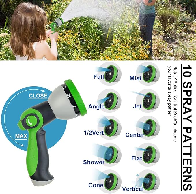 Metal Garden Hose 150Ft Stainless Steel Water Hose Heavy Duty with 10 Way Nozzle-Flexible Lightweight Durable No Kink & Tangle，Strong 3/4’’ Solid Metal Fitting Shut-Off Valve for Outdoor Yard