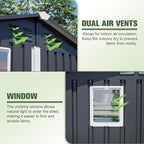 6x4 FT Metal Outdoor Storage Shed with Window, Steel Utility Tool Shed House, Garden Tool Storage Cabinet for Backyard Patio Lawn (6' x 4' No Floor Frame), Black