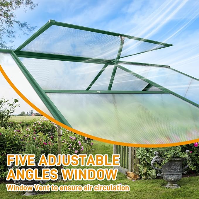 6x10 FT Greenhouse for Outdoors, Heavy Duty Polycarbonate Panels with 5 Roof Vents, Aluminum Large Walk-in Greenhouse for Outside Garden Backyard, Easy Setup, Green