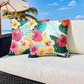 Outdoor Pillow Covers 18x18 Inch Set of 2 Tropical Floral Plants Boho Throw Pillows Cases Waterproof Square Garden Cushion Sham for Patio Funiture Balcony Bench Sofa Couch, Yellow & Red