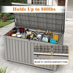 Outdoor Storage Box - Lockable Waterproof UV-Resistant Resin Deck Box for Patio Cushions, Pool Accessories (Grey, 180 Gallon)