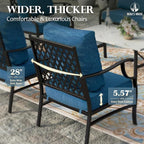 HERA'S HOUSE 6 Piece Patio Furniture Set, 2 x Metal Cushioned Chair, 2 x Cushioned Ottoman, 1 x 3-Seat Sofa with Marbling Coffee Table, Outdoor Conversation Set for Lawn Garden Backyard, Pacific Blue