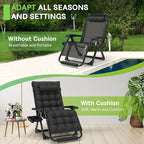 ZENPETIO 29In XL Zero Gravity Chair w/Cushion, Zero Gravity Recliner Lounge Chair for Indoor and Outdoor, Reclining Camping Chair for Lawn, Anti Gravity Chair with Cup Holder and Footrest, 440LBS